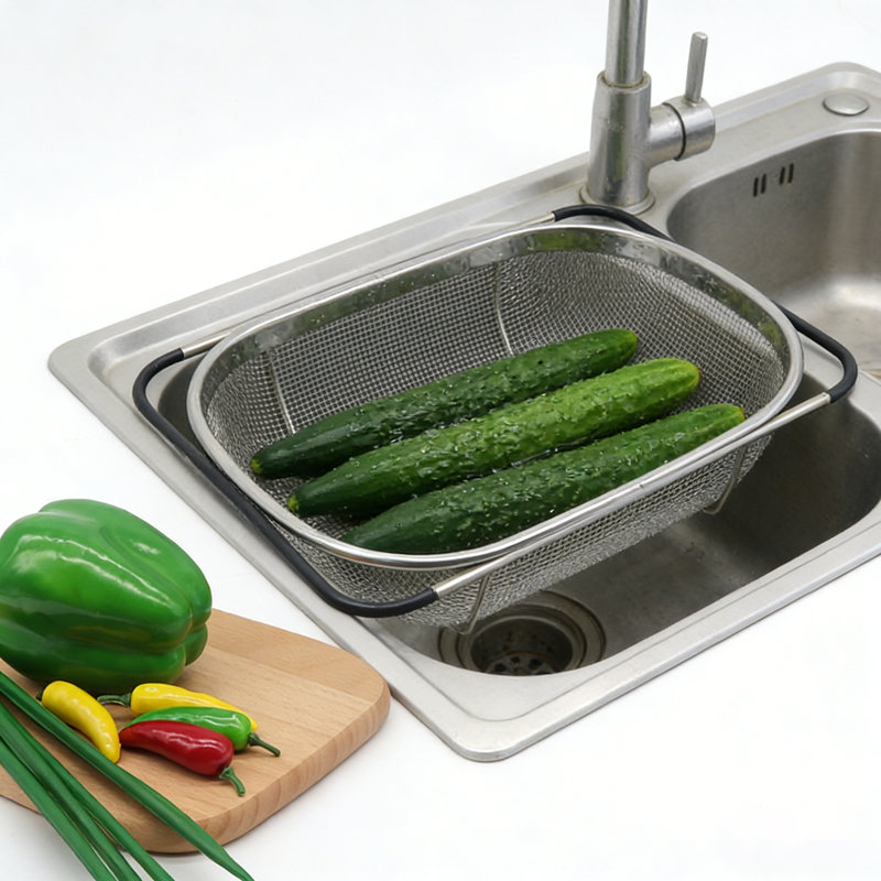 Expandable Stainless Steel Over-the-sink Colander With Silicone Handles, Dishwasher Safe Strainer