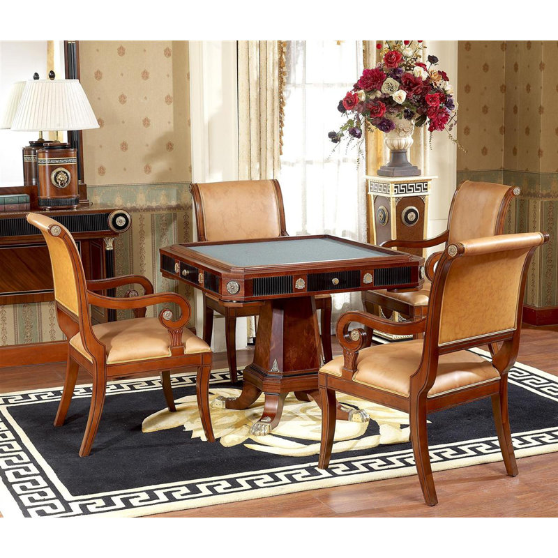 Empire Leather Arm Chair in Beige/Walnut, Beige, Walnut