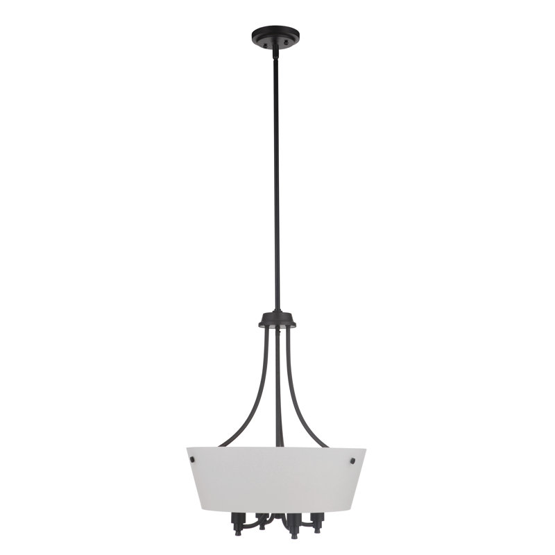 Lustre carré/rectangulaire à 4 lumières ombrées Ozge, Blanc givré, Dos plat