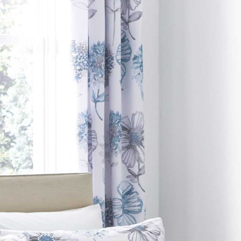 Banbury Floral Room Darkening Curtains, Blue