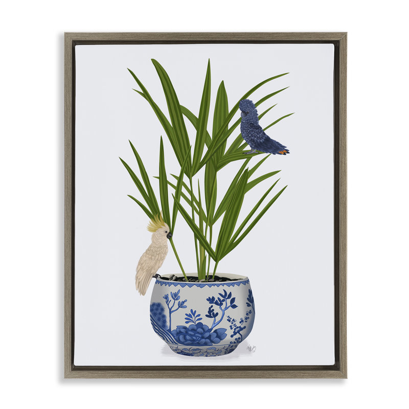 «Cockatiels on Planter», art mural encadré flottant par Fab Funky, Cadre flottant orme Montalcino, H 21 po x l 17 po