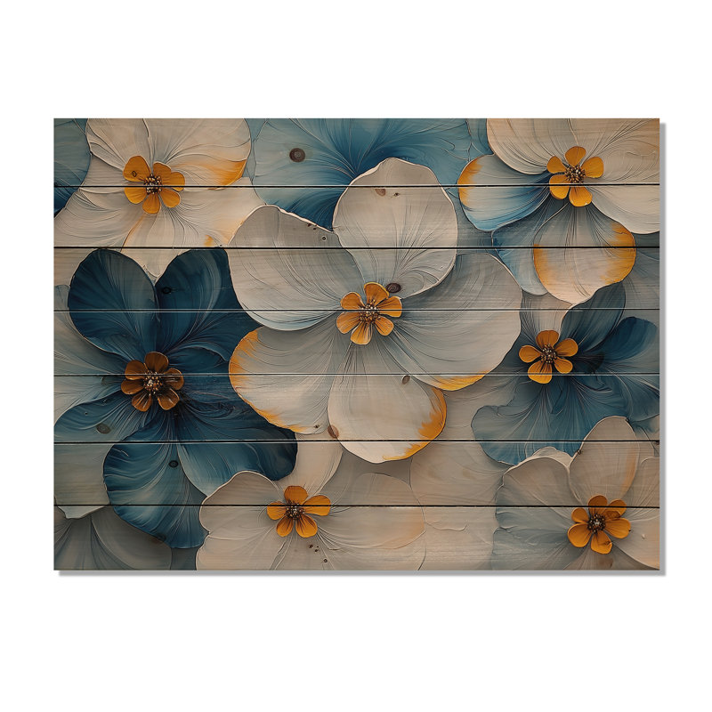Velours cerisier en fleurs bleu Simplicity II - décoration murale bois de cerisier en fleurs - sur bois de pin naturel