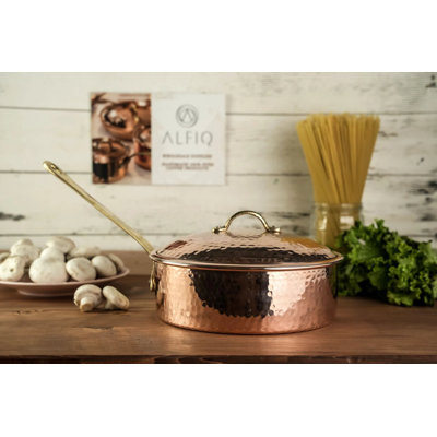 Solid Copper Saucepan with Lid, Handmade Copper Pan Cooking Pot, 3000 ml (3 Quartz)