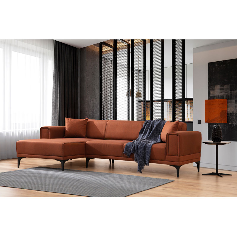 Canapé-lit d'angle, Orienté à gauche (vu de face), Mélange de polyester orange