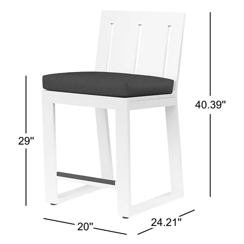 Tabouret de bar avec coussin Camela, Tabouret de bar (siège d'une hauteur de 30 po), Tissage uni Sunbrella® Spectrum carbone