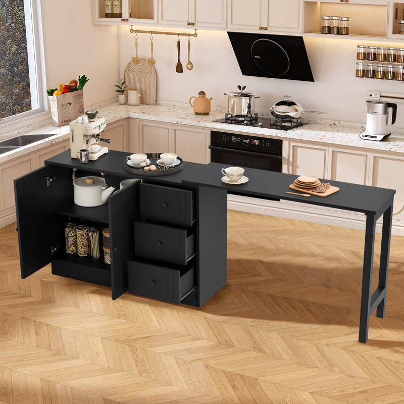 Buffet rectangulaire moderne avec rangement 89,7 po Modern, Noir/naturel