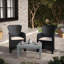 Grey Rattan Coffee End Table & 2 Chair Set Outdoor Dining Bistro Garden Balcony