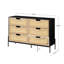 Commode en rotin, commode 6 tiroirs Farmhouse, commode moderne en bois avec pieds en métal, table d'entrée en rotin, grande commode double à 6 tiroirs pour la chambre à coucher