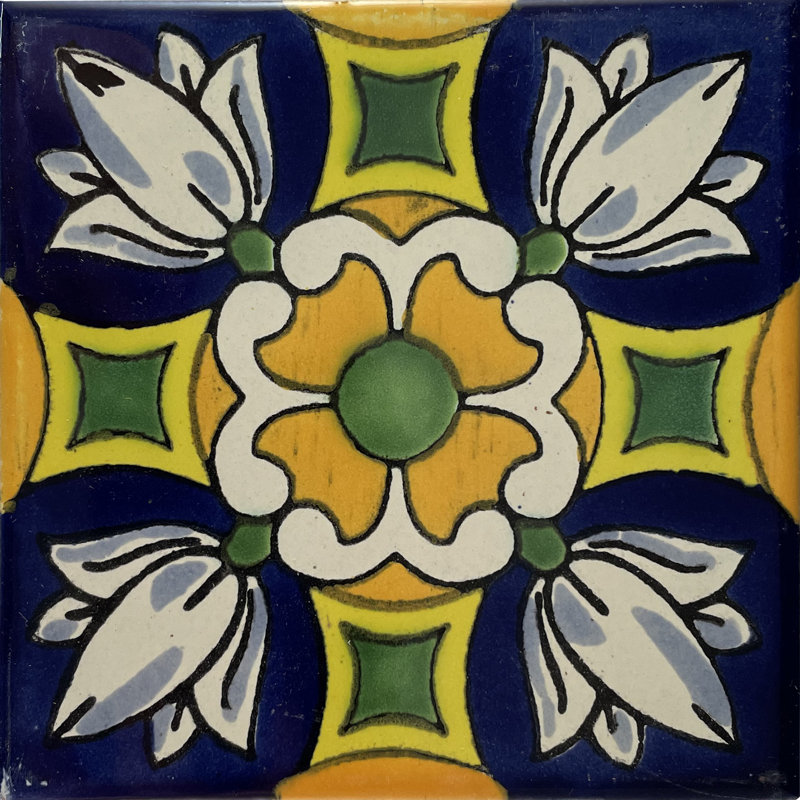 4.2" x 4.2" 9pcs TalaMex Cotton Mexican Clay Tile Handmade Talavera Backsplash Mosaic