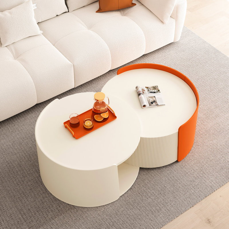 Table basse gigogne (table unique), Blanc / orange