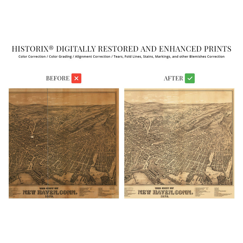 1879 New Haven, Connecticut, carte sur papier, H 18 po x l 24 po
