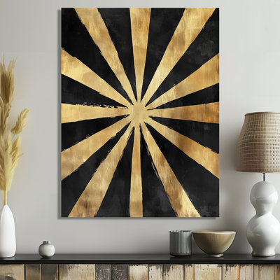 Black & Gold Deco Sunburst - Abstract Metal Wall Art, Modern Metal Print