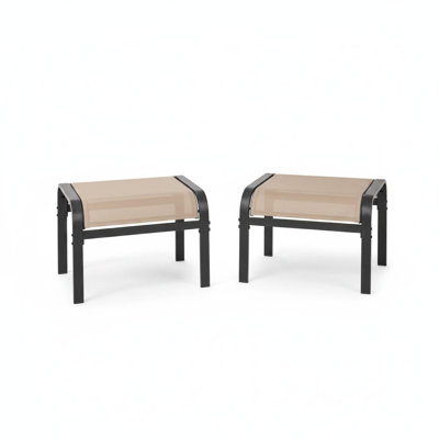 Ensemble de 2 repose-pieds d'extérieur empilables - Repose-pieds en métal avec tissu Textilene - Repose-pieds surdimensionnés antidérapants pour le jardin, la piscine, le camping - Gain de place - Kaki