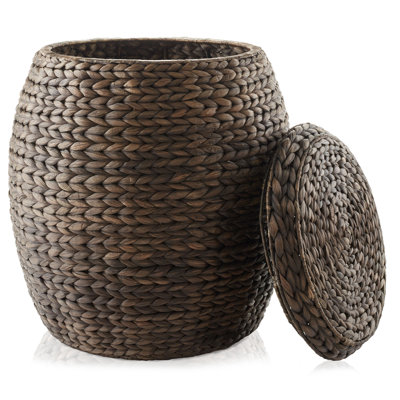 Round Water Hyacinth Storage Basket/Hamper with Lid