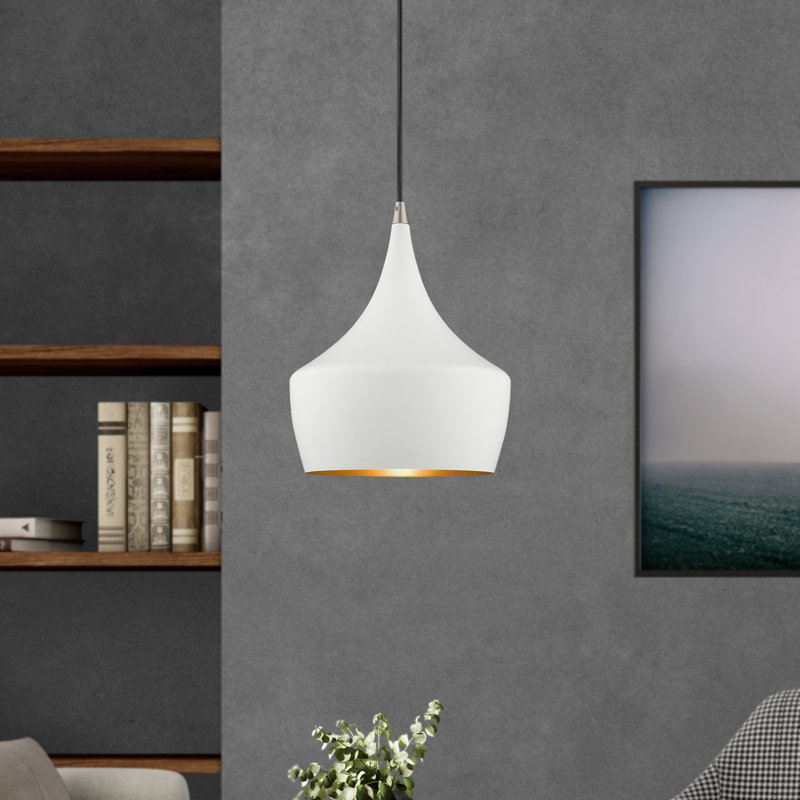 Luminaire suspendu en métal 1 lumière Schultz l 9,5 po, Blanc / intérieur doré