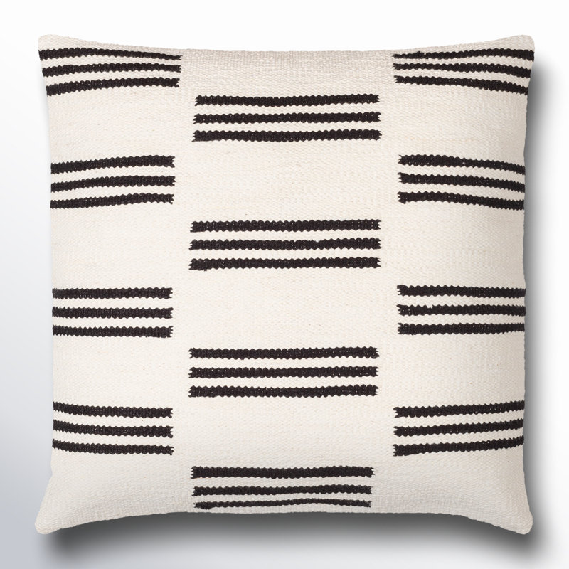 Jeté en coton Chanterelle, Polyester/ Bourre en polyester, 18 po x 18 po, Blanc / noir