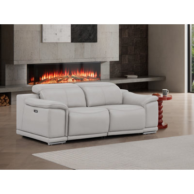 Genuine Leather Loveseat With Dual Power Recliners