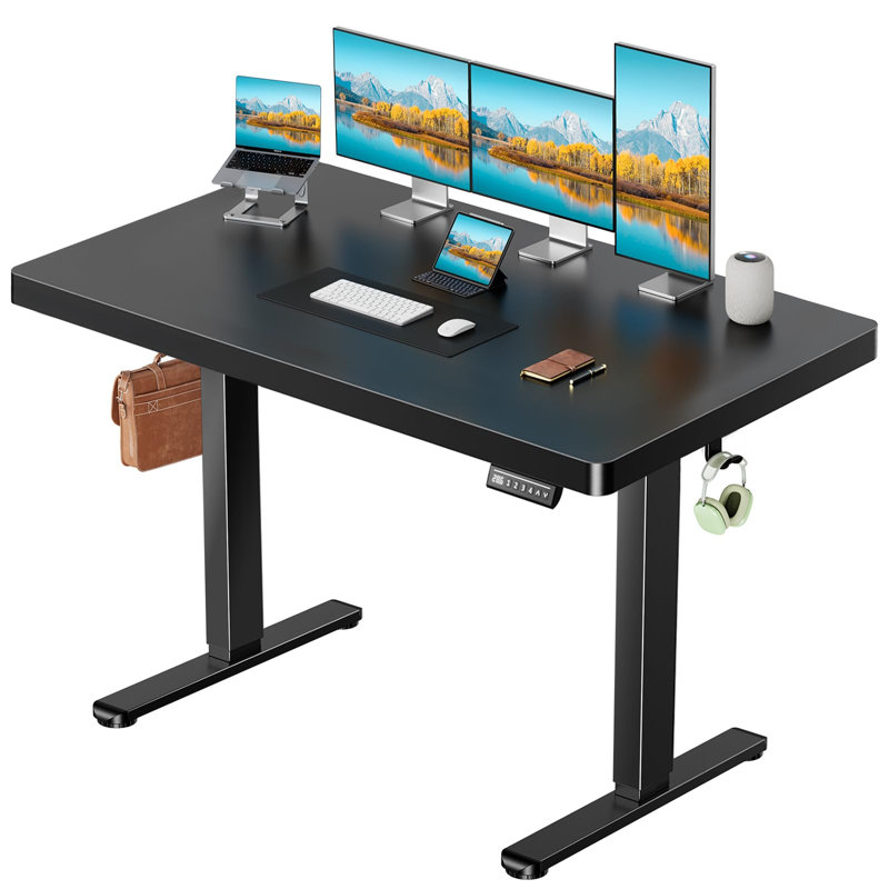 Bureau électrique debout avec bureau intégré et épais, réglable en hauteur et fonction de gestion des câbles; Convient aux bureaux à domicile.