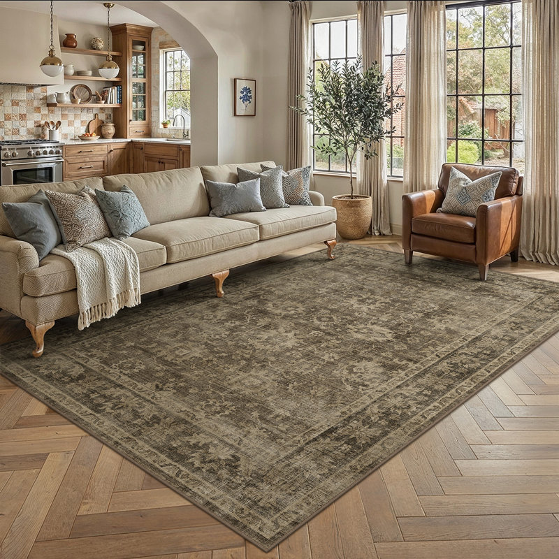 Tapis fleuri Novara, Brown, Rectangle 9'x 12'