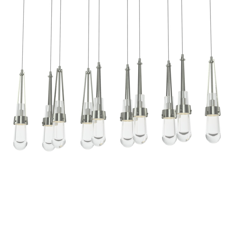 Luminaire suspendu à 10 lumières Link, Long: 19 po à 130 po, Verre transparent, Sterling