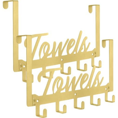 Paquet de 2 crochets au-dessus de la porte, porte-serviettes pour le support de serviettes de salle de bain à suspendre, porte-serviettes mural avec 10 crochets pour les serviettes de cuisine de la chambre à coucher, sac, manteaux (or)