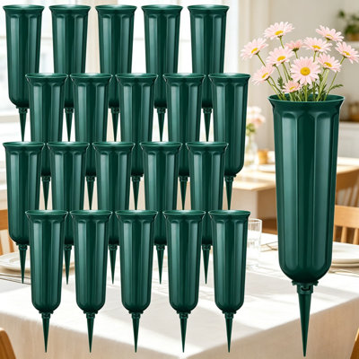 20 Pack Cemetery Vases With Spikes For Grave Decorations, Plastic Flower Vases For Outdoor Memorial Floral Arrangements, Green