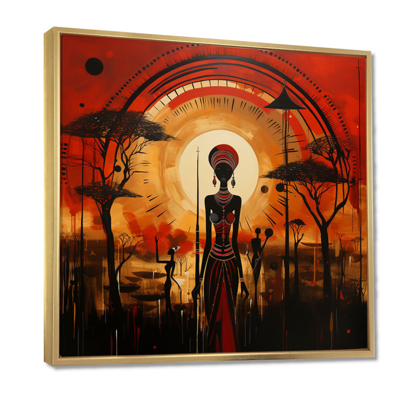 «African Silhouettes African Vision», impression d'art mural africain, Toile avec cadre flottant or