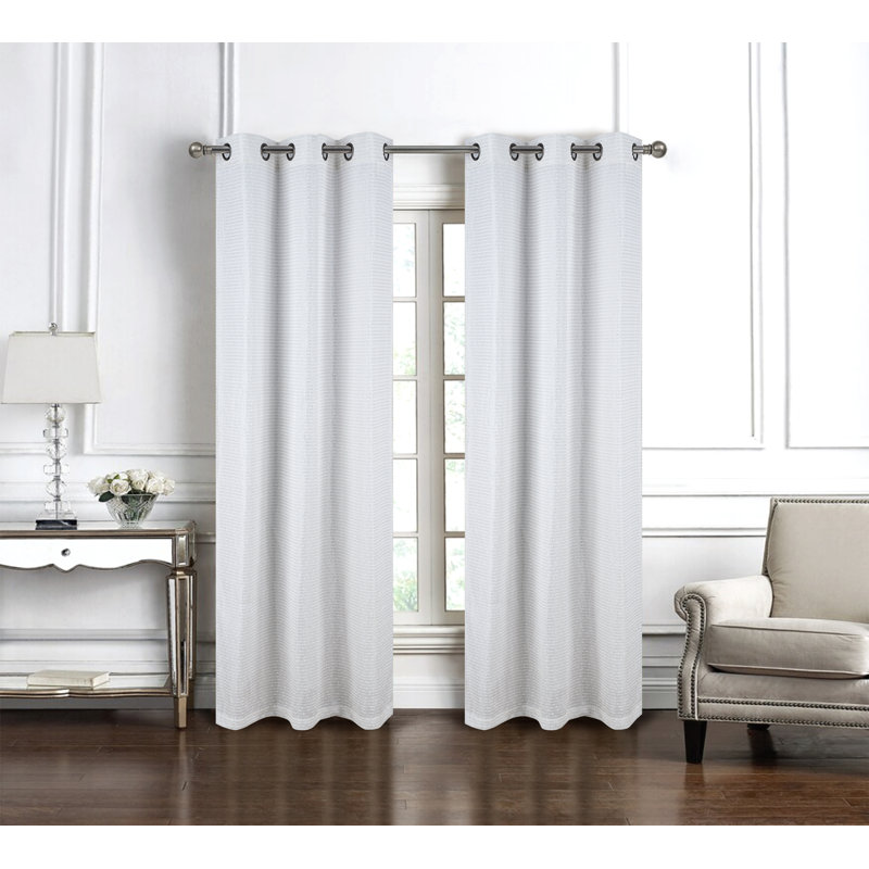 Barnet Woven Jacquard Window Curtain Panel Pair, Beige