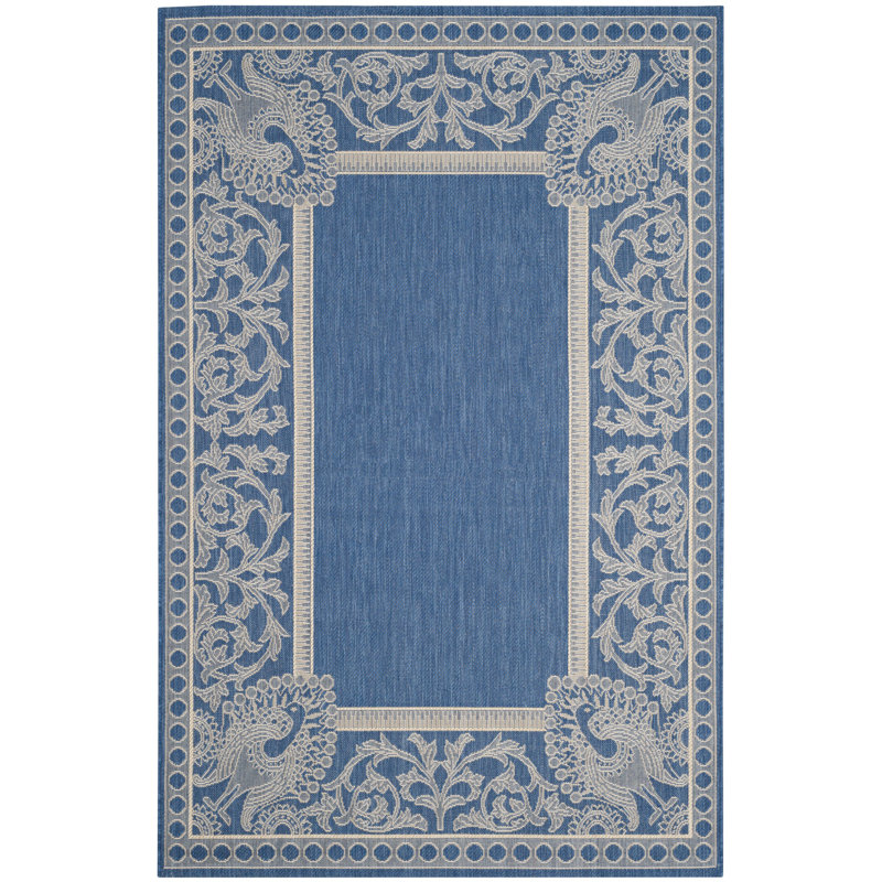 Tapis d'intérieur / extérieur bleu / naturel tissé à plat à la main Arneshia, Rectangle 6 pi 7 po x 9 pi 6 po