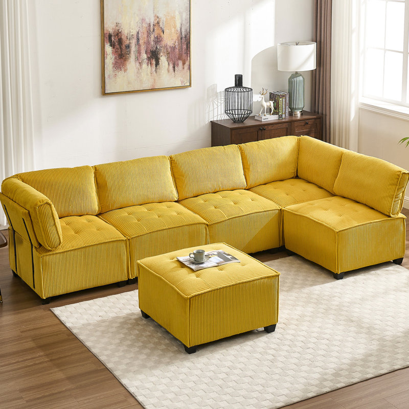 6 sièges modulaires en velours côtelé, Jaune