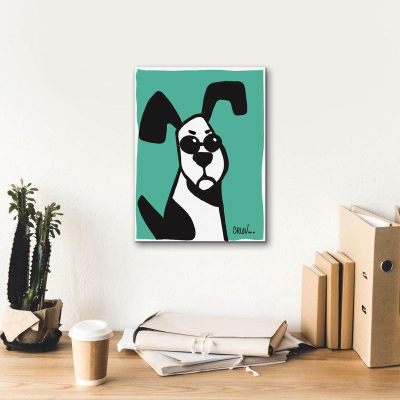 «Dog on Teal» par Irena Orlov, art mural sur toile, H 16 po x l 12 po