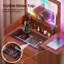 3-in-1 Dressing Table Set with Mirror & RGB Lights, Vanity Desk with Charging Station & Stool-374681593