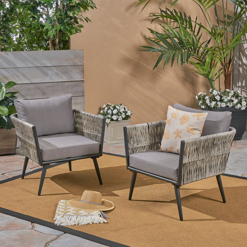 Chaise de patio avec coussins Dirayr, Gris foncé