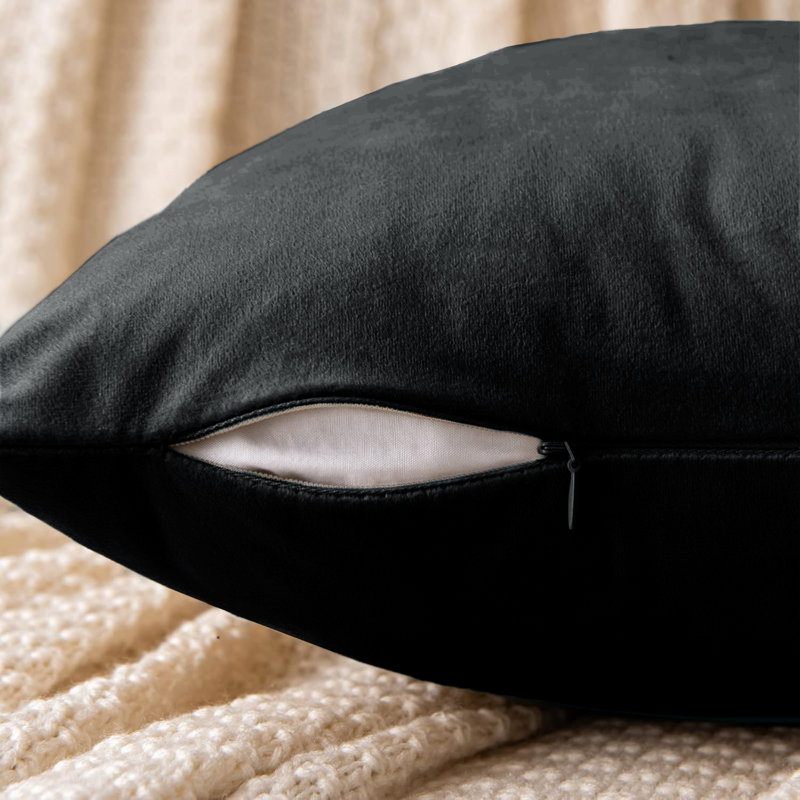 Velvet Scatter Cushion Covers - Soft Plush Decorative Covers Set of 2 for Sofa & Bed, Black