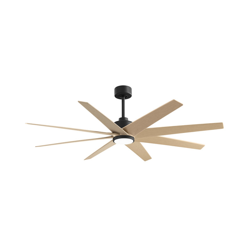 Ariella - Eight Blade Ceiling Fan - Integrated LED, Matte Black, Light Maple Tone