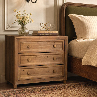 Solid Wood Nightstand with 3 Drawers, 31.5”Farmhouse Wide Bedside Table for Bedroom（2Pcs）