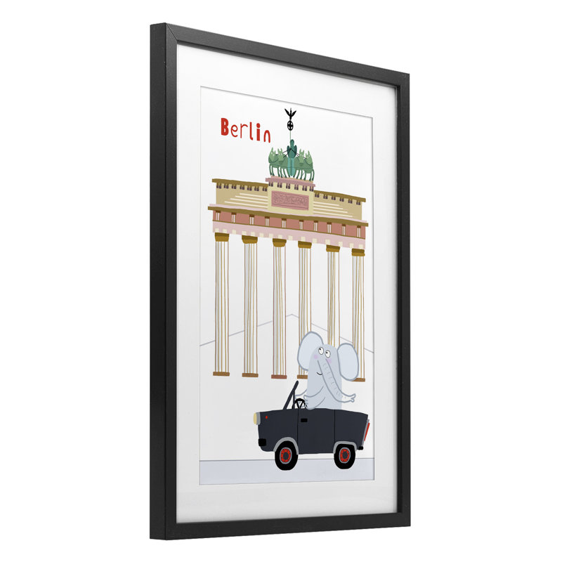 «Elephant & Berlin Architecture», reproduction sous verre encadrée, design par Carla Daly, H 20 po x l 14 po
