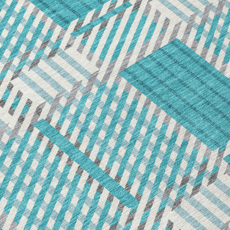 Teal Rectangular Synthetic Washable Area Rug 46" x 30"