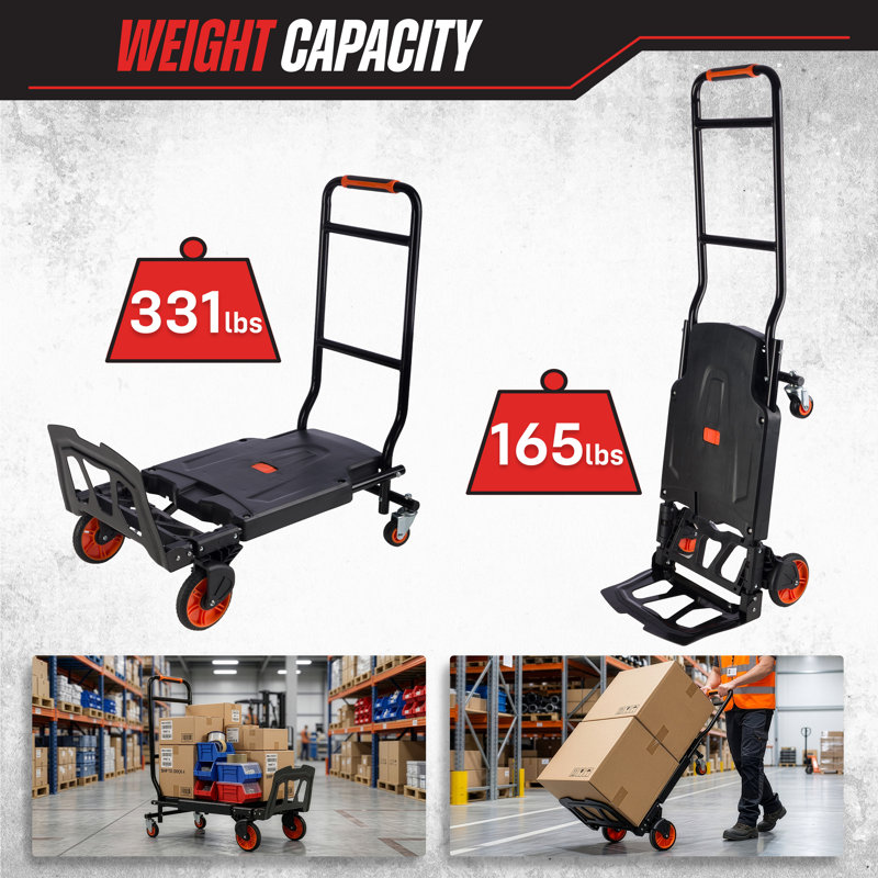 Chariot à roulettes pliable 2 en 1 avec roulettes - Chariot à bagages robuste avec roues 330 lb