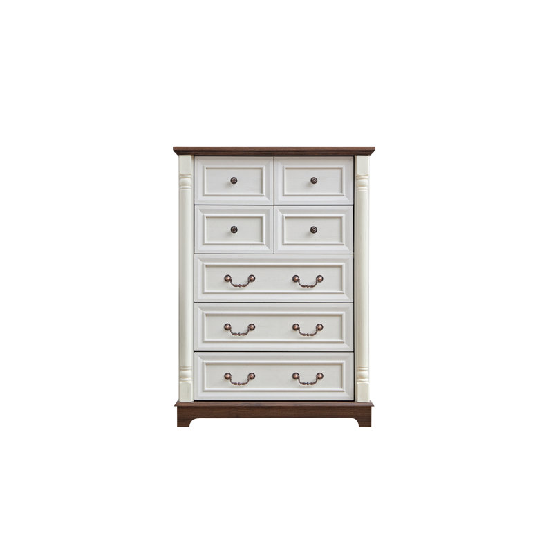 Commode 7 tiroirs pour chambre à coucher avec base en bois et bordure en bois, commode rustique en bois, commode de rangement pour chambre à coucher, salon