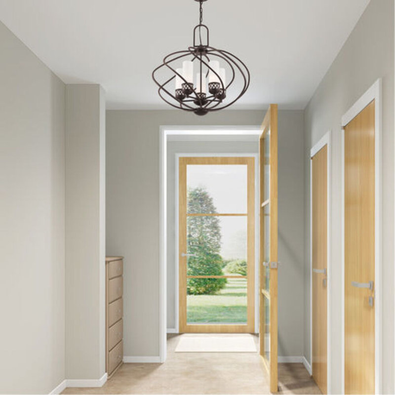 Lustre géométrique classique à 5 lumières Tayaba, H 27 po x l 17 po x P 27 po, Bronze vieilli