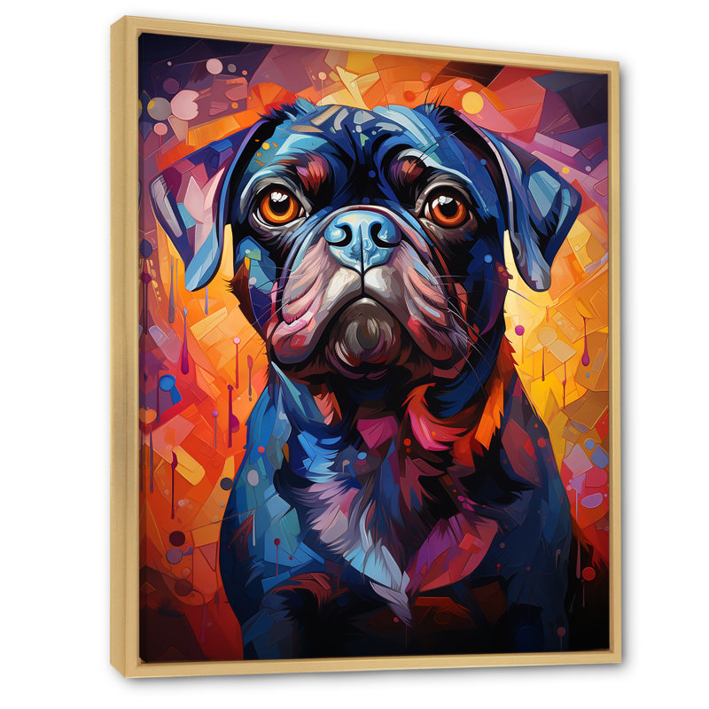 Popart Pug Parade VI sur toile, Cadre naturel flottant, H 44 po x l 34 po x P 1,5 po