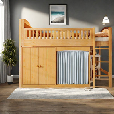 Lit peu encombrant avec rangement spacieux, structure en bois massif, style moderne