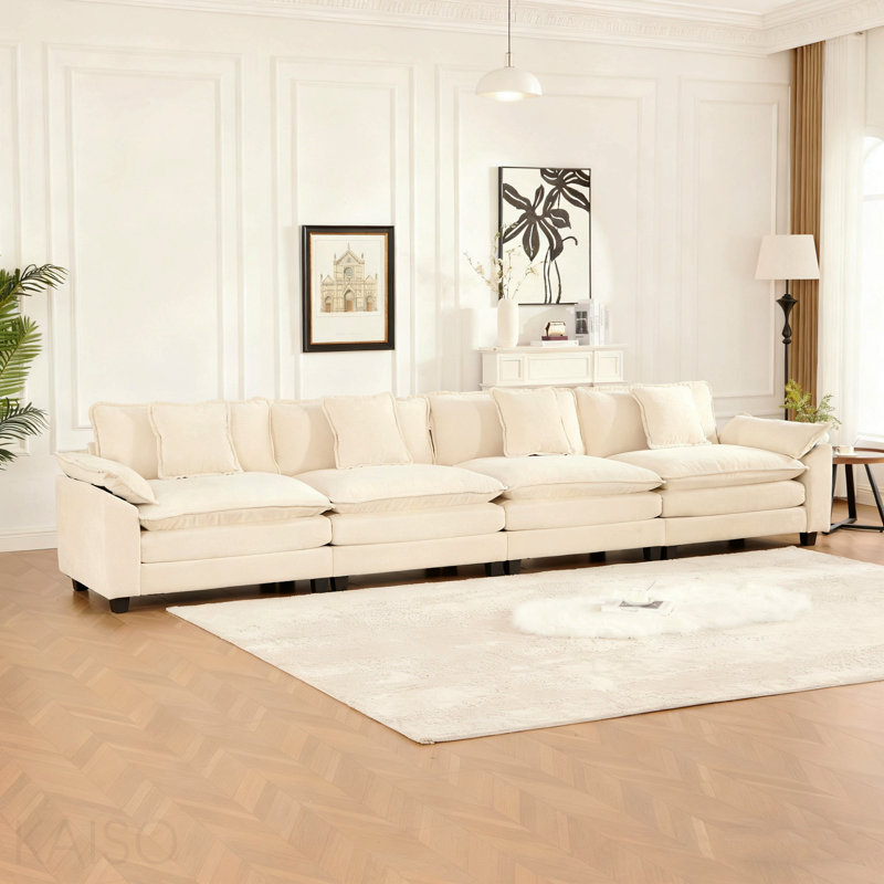 Accoudoir plus large avec 3 sièges (le repose-pieds n'est pas inclus), canapé modulaire moderne, pour la chambre à coucher et un appartement du salon, coussin de siège rembourré à double couche confortable, tissu chenille respirant, beige, Sw5044bg
