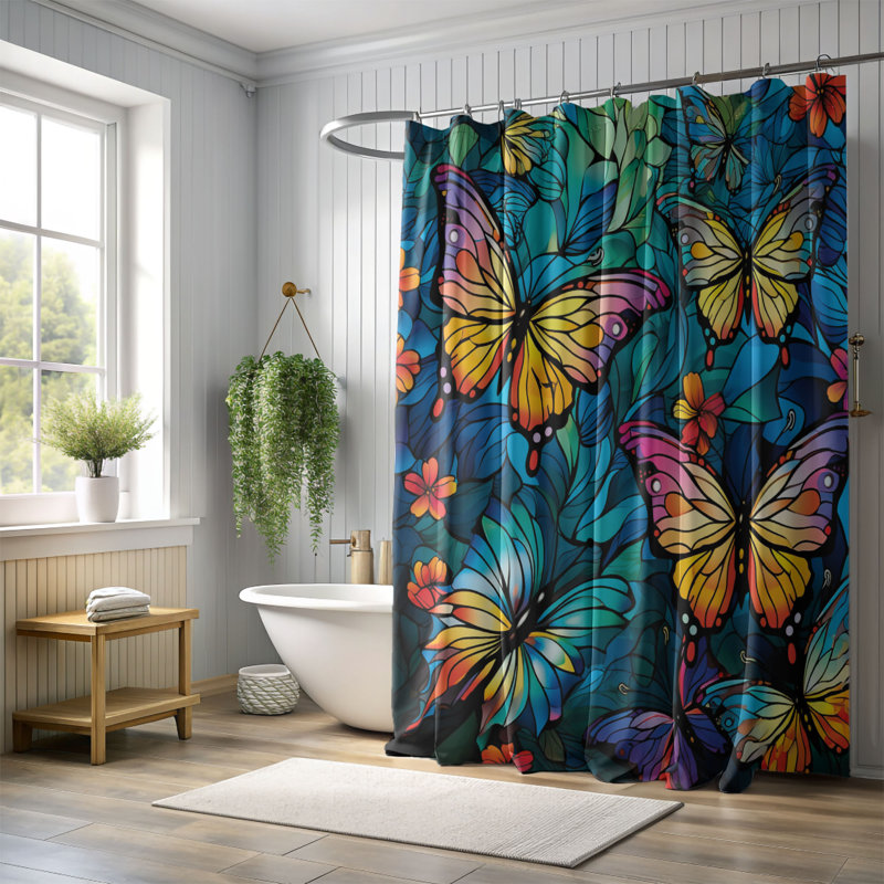 Rideau de douche 1 pièce Butterfly Glass Art, H 74 po x l 71 po
