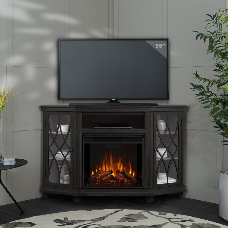Lynette 56'' TV Stand with Fireplace, Dark Gray