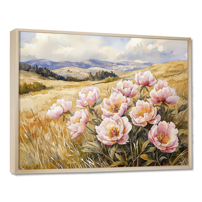 Art de grandes montagnes pivoines de montagne III - pivoines, H 30 po x l 40 po, Cadre flottant, Brun