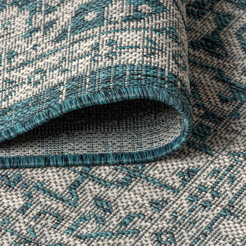 Tapis d'intérieur / extérieur bleu / gris Moten, Carré 6 pi 7 po
