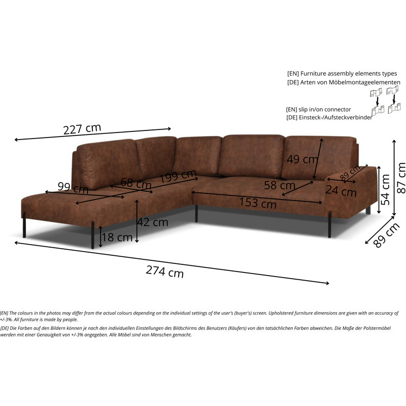 Adaleah 4 Seater Corner Sofa , Dark Grey, Left Hand Facing