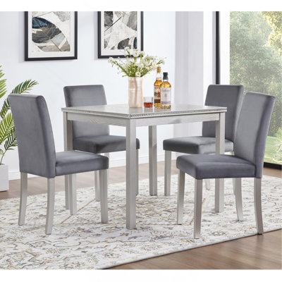 Ensemble de table de salle à manger en bois 5 pièces, ensemble de table de cuisine avec une table carrée et 4 chaises rembourrées, table de salle à manger en bois avec décoration en cristal et ensemble de chaises pour la cuisine, la salle à manger,